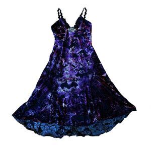 Heart Moon Star Vintage 90s Crushed Velvet Dress Whimsygoth Witchy Womens Small